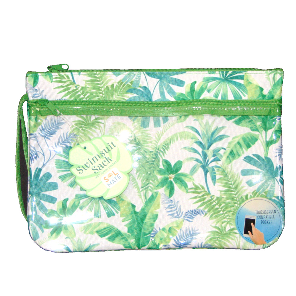 Sol Mate Swimsuit Sack Bag NWT Tropical Palm Print Zipper Wristlet Beach Pouch